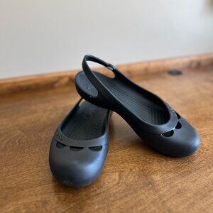 Crocs Jayna Slingback Ballet Flats With Flower Accent Black Sandal Women’s 11